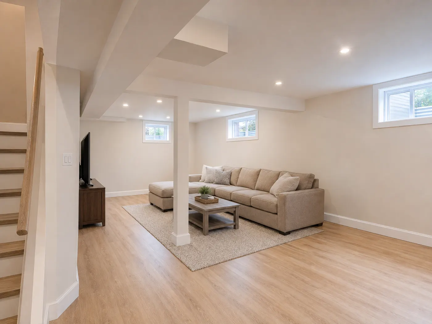 Completed basement living area