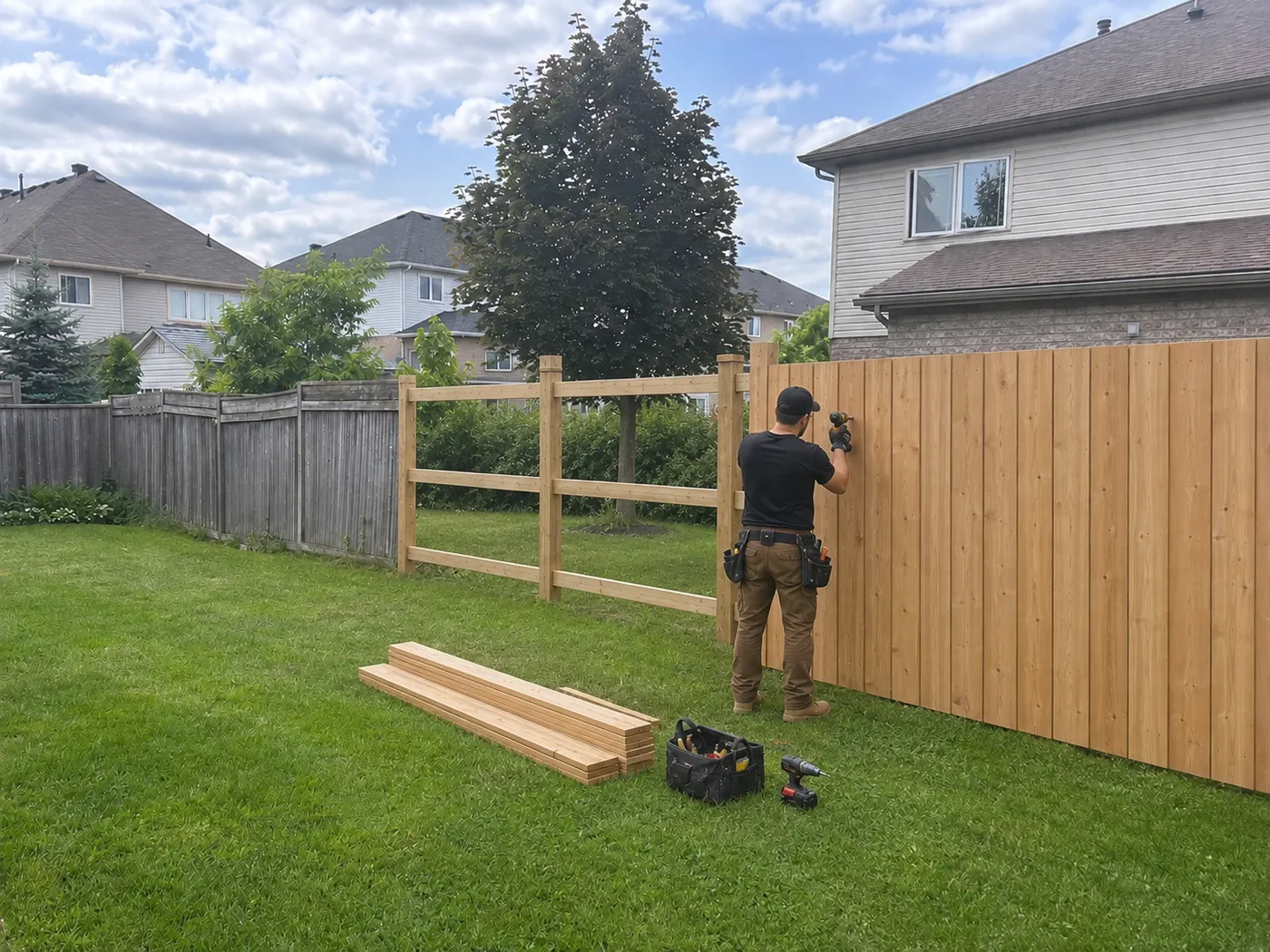 Fence installation work in progress