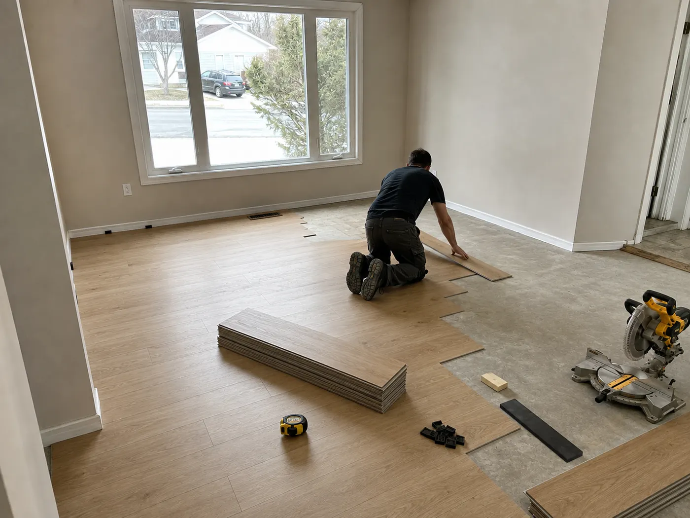 Flooring installation in progress